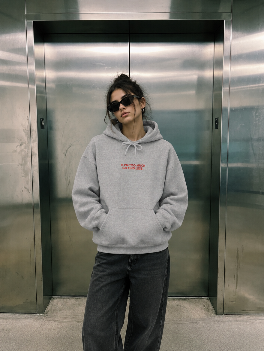 ONA – Go Find Less Hoodie, lifestyle photo on model